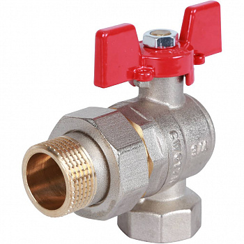 Шаровой кран угловой с американкой Rommer 3/4" ВР/НР руч/бабочка